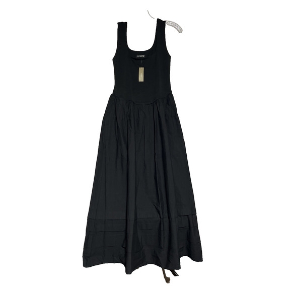 J Crew Drop Waist Mixi Dress XS Black Midi Stretch Cotton & Poplin Classic - Picture 1 of 11
